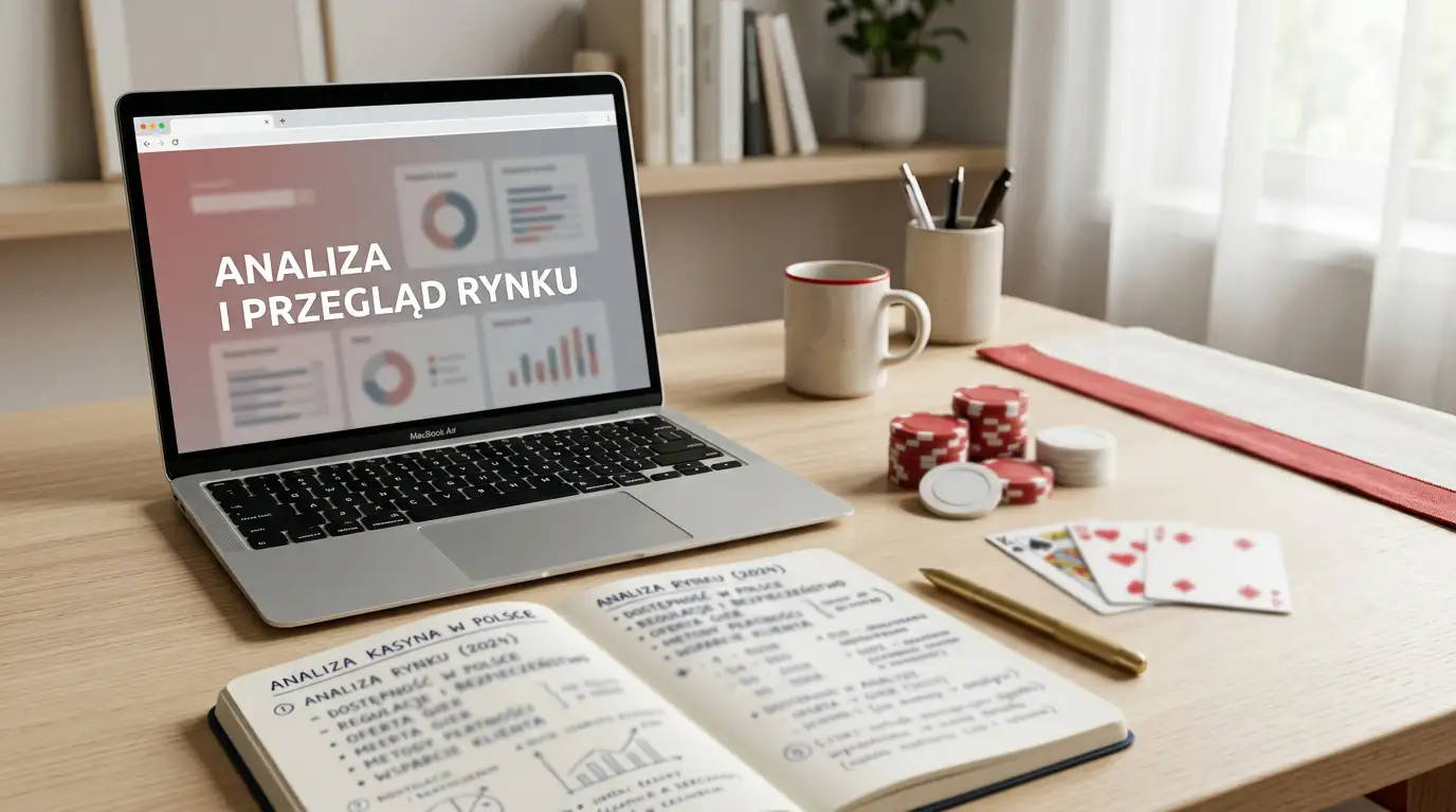 Redakcyjna ilustracja przedstawiająca analizę kasyna online w polskim kontekście